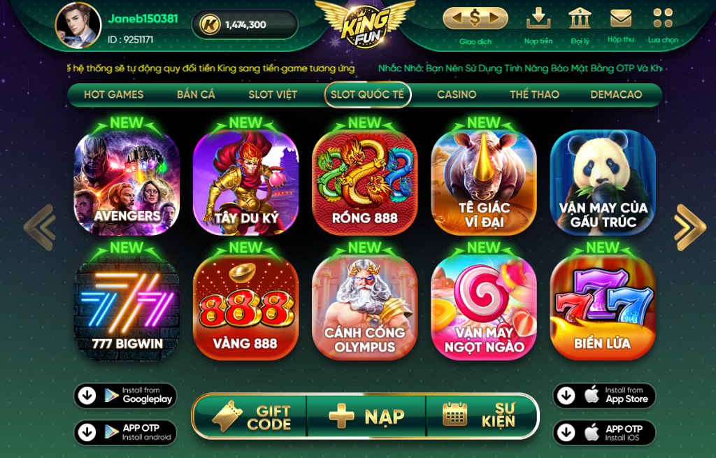 Gửi tiền/rút tiền tại game bài KingFun